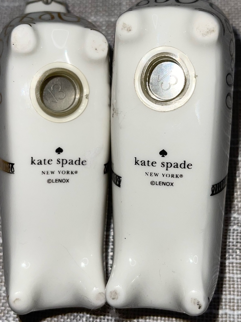 Kate Spade White Ceramic Dog Salt and Pepper Shakers with Gold and Black Accents - Picture 5 of 5